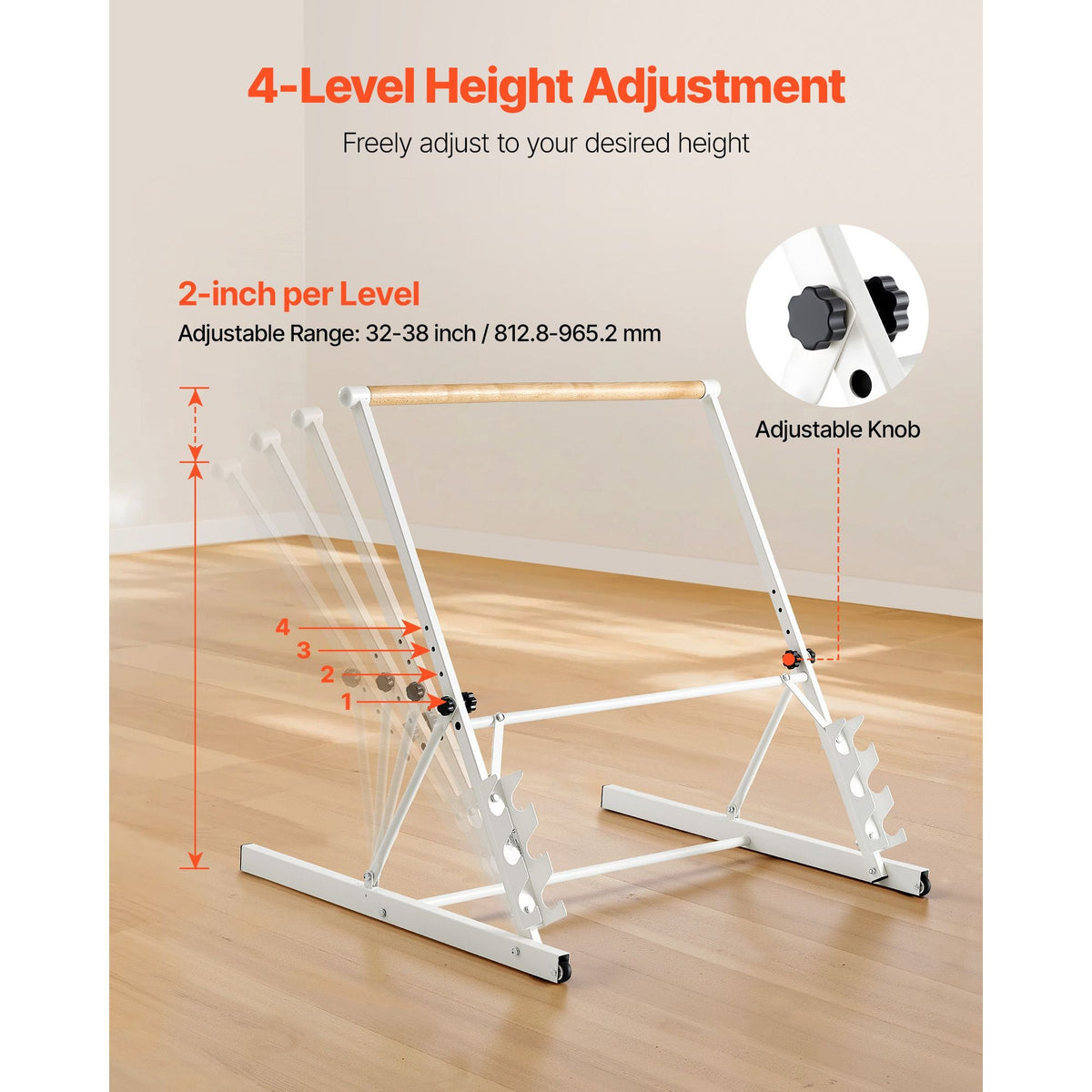 Ballet Barre, 3 ft Freestanding Portable Barre Bar, Home Fitness Exercise Equipment for Abs, Arms, Strength, and Cardio, Easy to Store Foldable Stretching Dance Bars, 4 Level Height Adjustable
