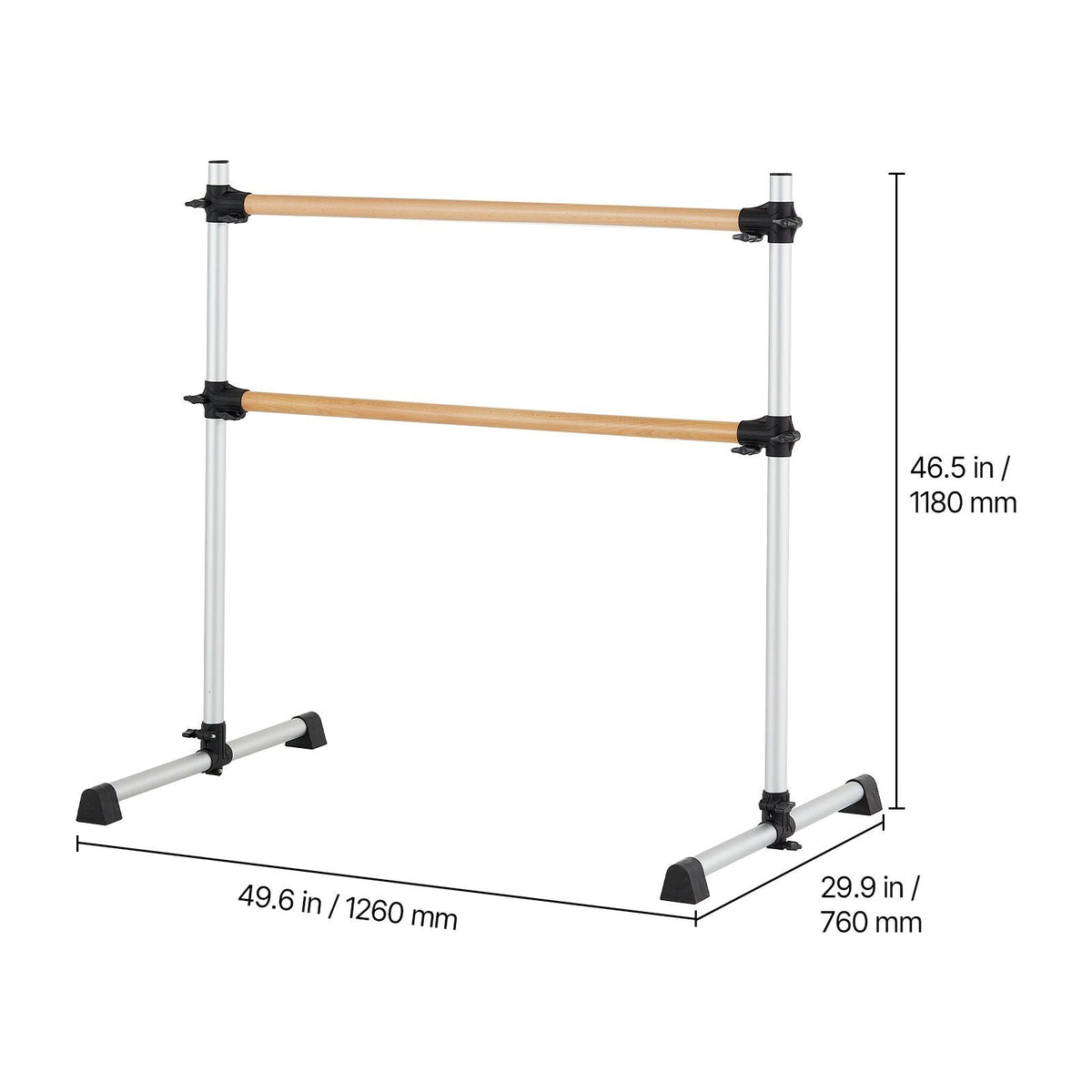 Ballet Barre, 4 Ft Double Beechwood Barre Bar for Home, Freestanding Portable Ballet Stretching Dance Bars, Height Adjustable Anti-Wobble Fitness Gym Equipment, for Pilates Balance Workout