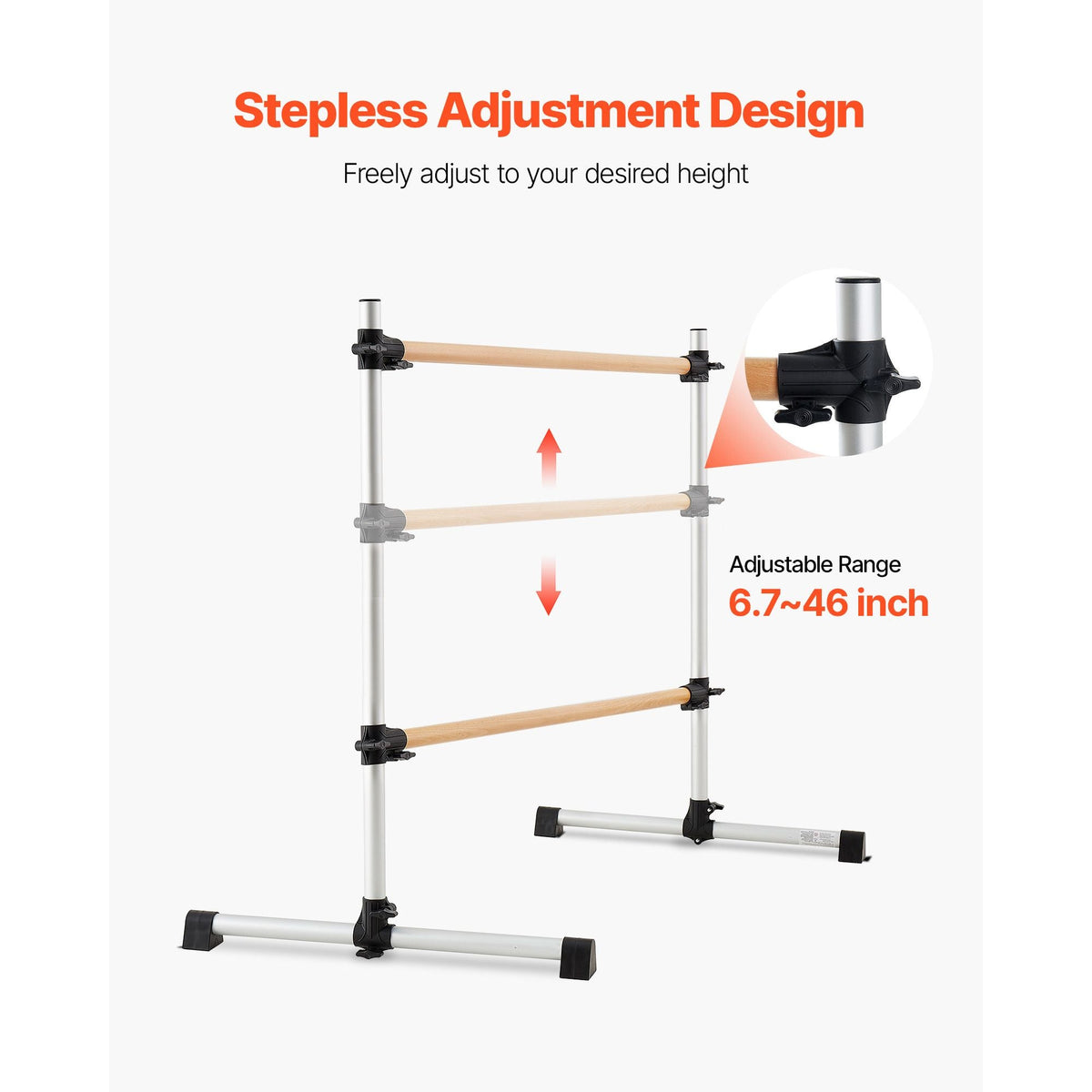 Ballet Barre, 4 Ft Double Beechwood Barre Bar for Home, Freestanding Portable Ballet Stretching Dance Bars, Height Adjustable Anti-Wobble Fitness Gym Equipment, for Pilates Balance Workout