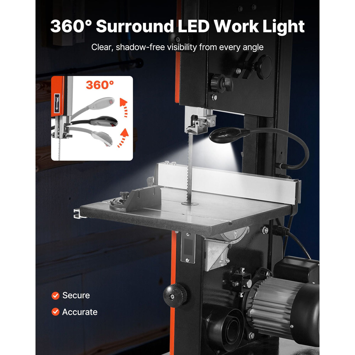 Band Saw, 10-Inch, Two-Speed Benchtop Bandsaw with 373W 1/2 HP Motor, 6 in Max Cutting Height, 13.2 x 13.4 in Cast Iron Table, with 360° Work Light, Miter Gauge, Fence, Band Saw for Woodworking