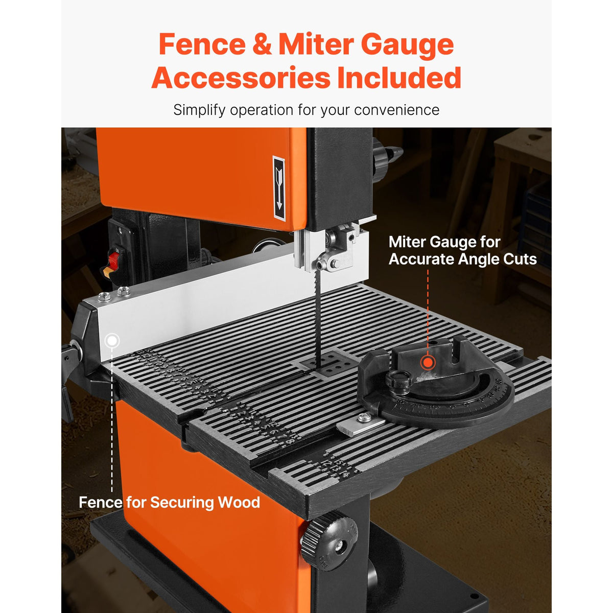 Band Saw, 9-Inch, Woodworking Benchtop Bandsaw with 1/2 HP Motor, 3.5-Inch Max Cutting Height, 11.8 x 11.8 in Cast Aluminum Table, 0-45° Tilting Range, with Miter Gauge, Fence, for Woodworking