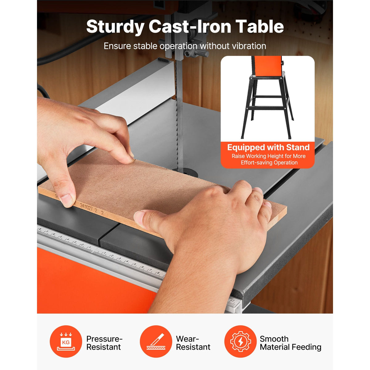 Band Saw with Stand, 10-Inch, Two-Speed Benchtop Bandsaw, 373W 1/2 HP, 6 in Max Cutting Height, 13.2 x 13.4 in Cast Iron Table, with 360° Work Light, Miter Gauge, Fence, Band Saw for Woodworking