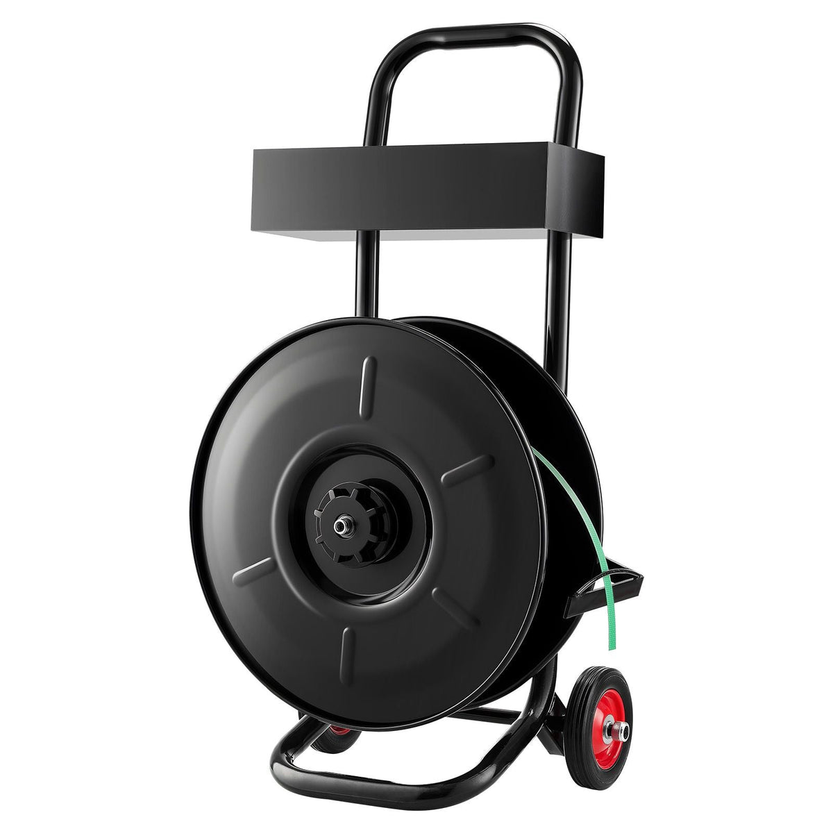 Banding Strapping Cart, Fit for PET / PP / Polyester Strapping Coils with 8 inches Core Size, Heavy Duty Strapping Dispenser Equipped with Upgrade Brake System, Built-in Spacious Tray for Tools