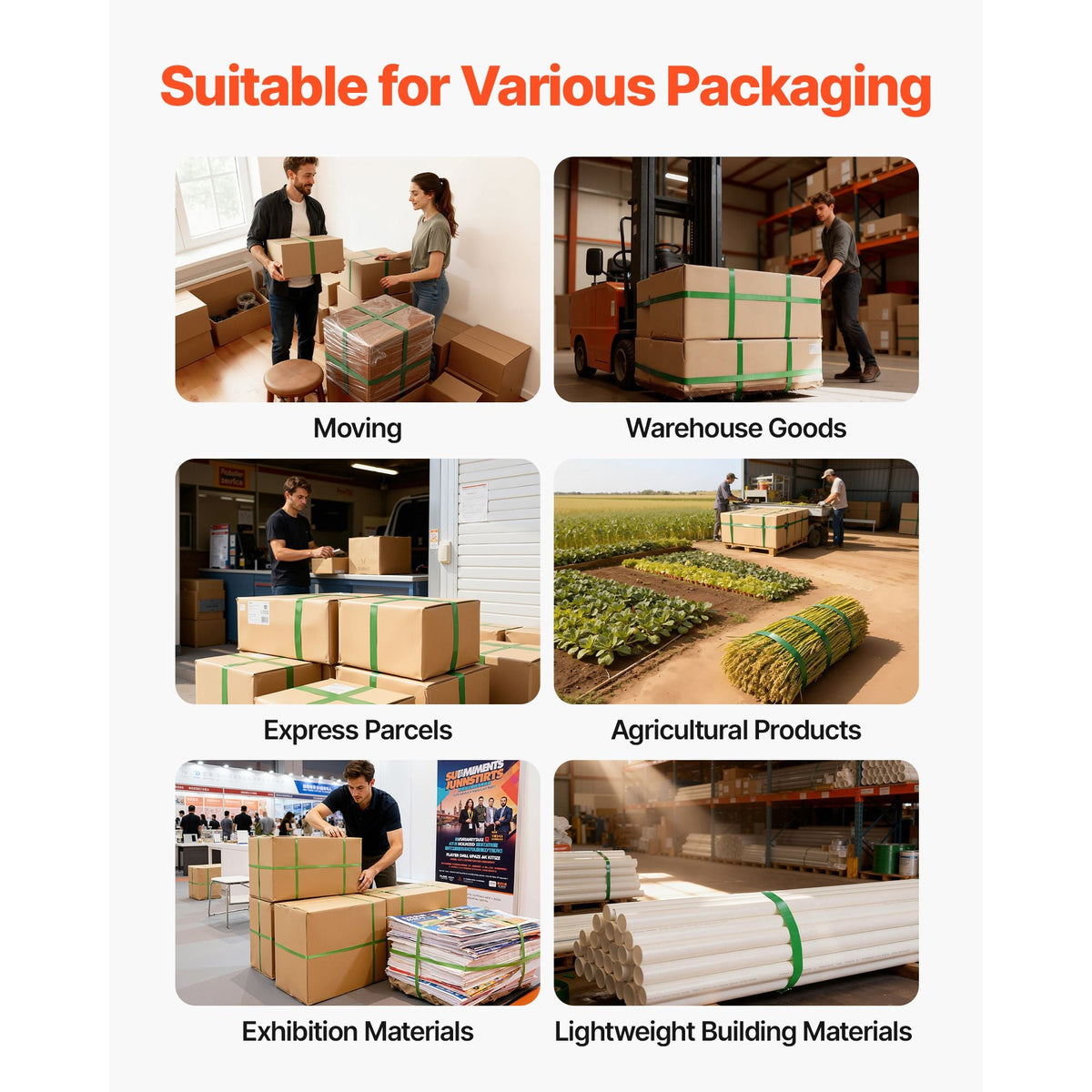 Banding Strapping Kit, Heavy Duty Banding Sealer Tool with 1000 ft Length PET Band, 300 Metal Seals, Plastic Manual Pallet Packaging Strapping Kit for Warehouse/Shipping/Moving/Home, Orange