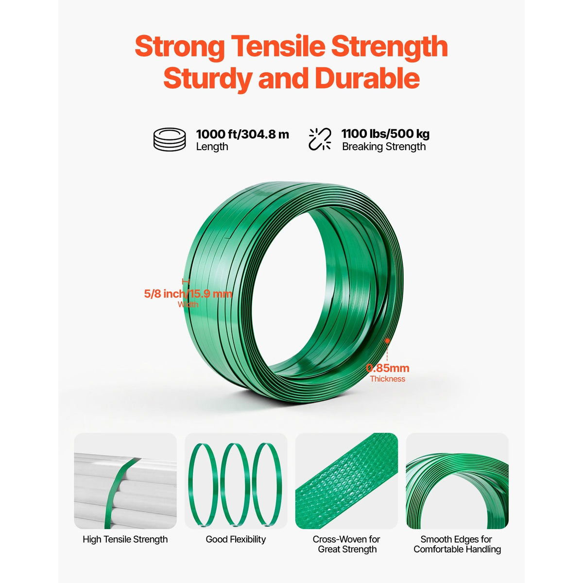 Banding Strapping Kit, Heavy Duty Banding Sealer Tool with 1000 ft Length PET Band, 300 Metal Seals, Plastic Manual Pallet Packaging Strapping Kit for Warehouse/Shipping/Moving/Home, Orange