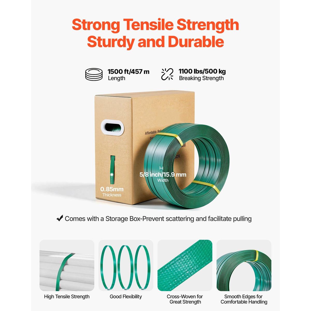 Banding Strapping Kit, Heavy Duty Banding Sealer Tool with 1500 ft PET Band, 450 Metal Seals, 150 Corner Protectors & Gloves, Plastic Pallet Packaging Strapping Kit for Warehouse/Shipping/Moving