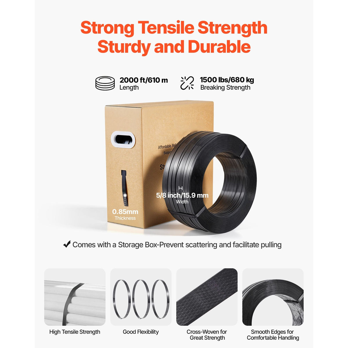 Banding Strapping Kit, Heavy Duty Banding Sealer Tool with 2000 ft PET Band, 600 Metal Seals, 200 Corner Protectors, Plastic Pallet Packaging Strapping Kit for Warehouse, Transportation, Home
