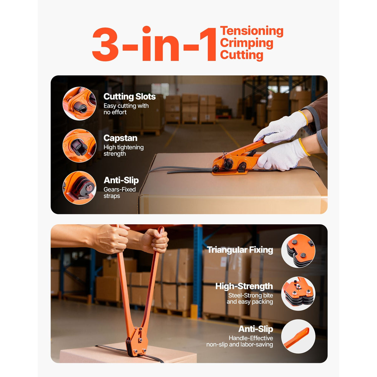 Banding Strapping Kit, Heavy Duty Banding Sealer Tool with 2000 ft PET Band, 600 Metal Seals, 200 Corner Protectors, Plastic Pallet Packaging Strapping Kit for Warehouse, Transportation, Home