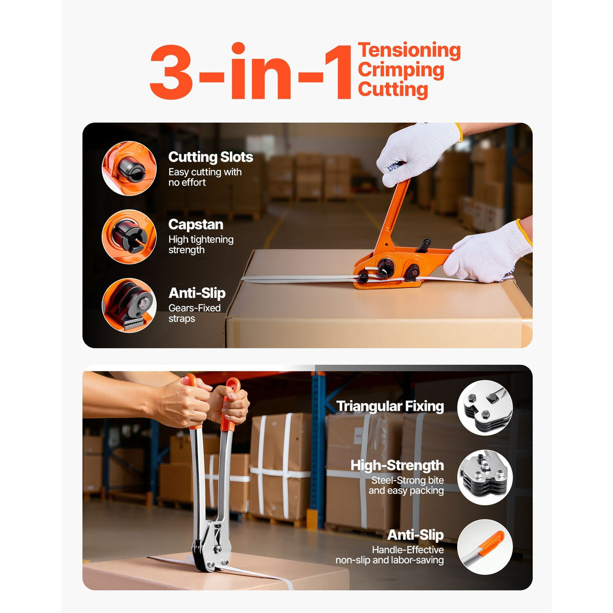 Banding Strapping Kit, Heavy Duty Banding Sealer Tool with 3200 ft Length PP Band, 1000 Metal Seals, 50 Corner Protectors, Plastic Pallet Packaging Strapping Kit for Warehouse/Shipping/Moving