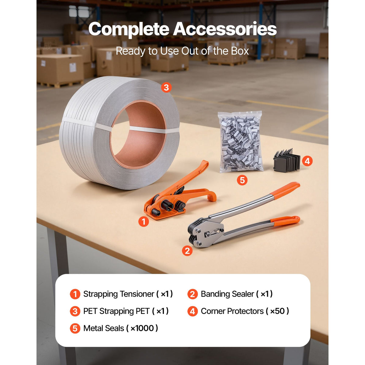 Banding Strapping Kit, Heavy Duty Banding Sealer Tool with 3200 ft Length PP Band, 1000 Metal Seals, 50 Corner Protectors, Plastic Pallet Packaging Strapping Kit for Warehouse/Shipping/Moving