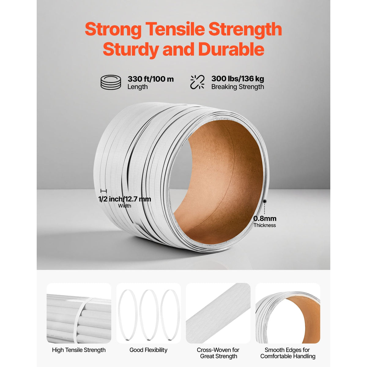 Banding Strapping Kit, Heavy Duty Banding Sealer Tool with 330 ft Length PP Band, 100 Metal Seals, Plastic Manual Pallet Packaging Strapping Kit for Warehouse/Shipping/Moving/Home, Orange