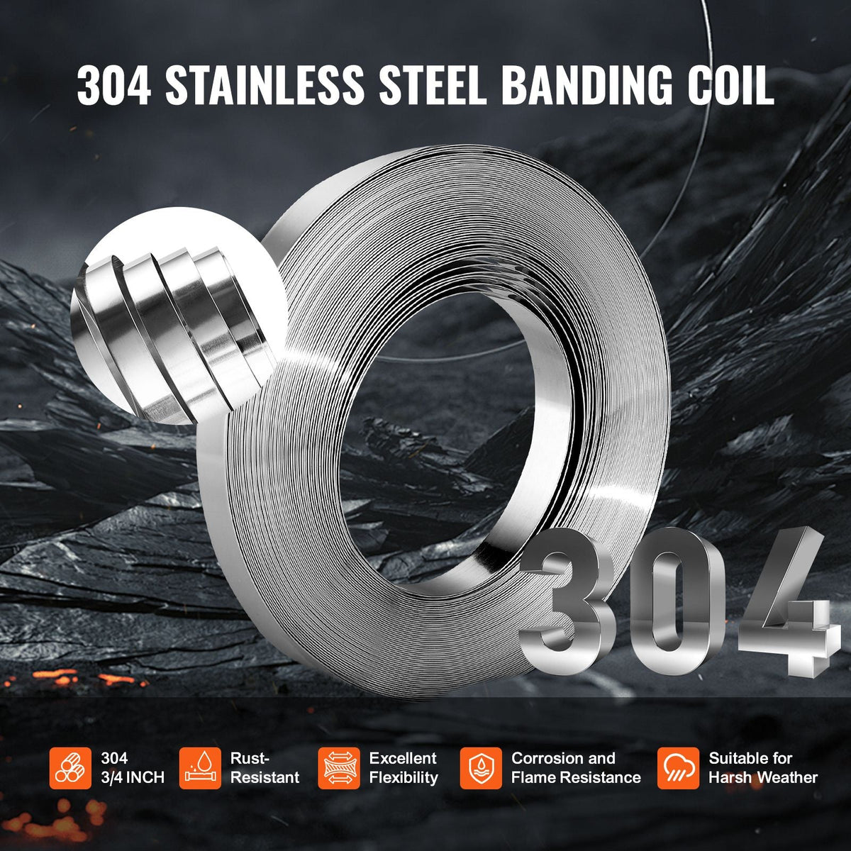 Banding Strapping Kit with Strapping Tensioner Tool, 100 ft Length 304 Stainless Steel Banding, 100 Metal Seals, Pallet Packaging Strapping Banding Kit, Banding Packaging Strapping for Packing