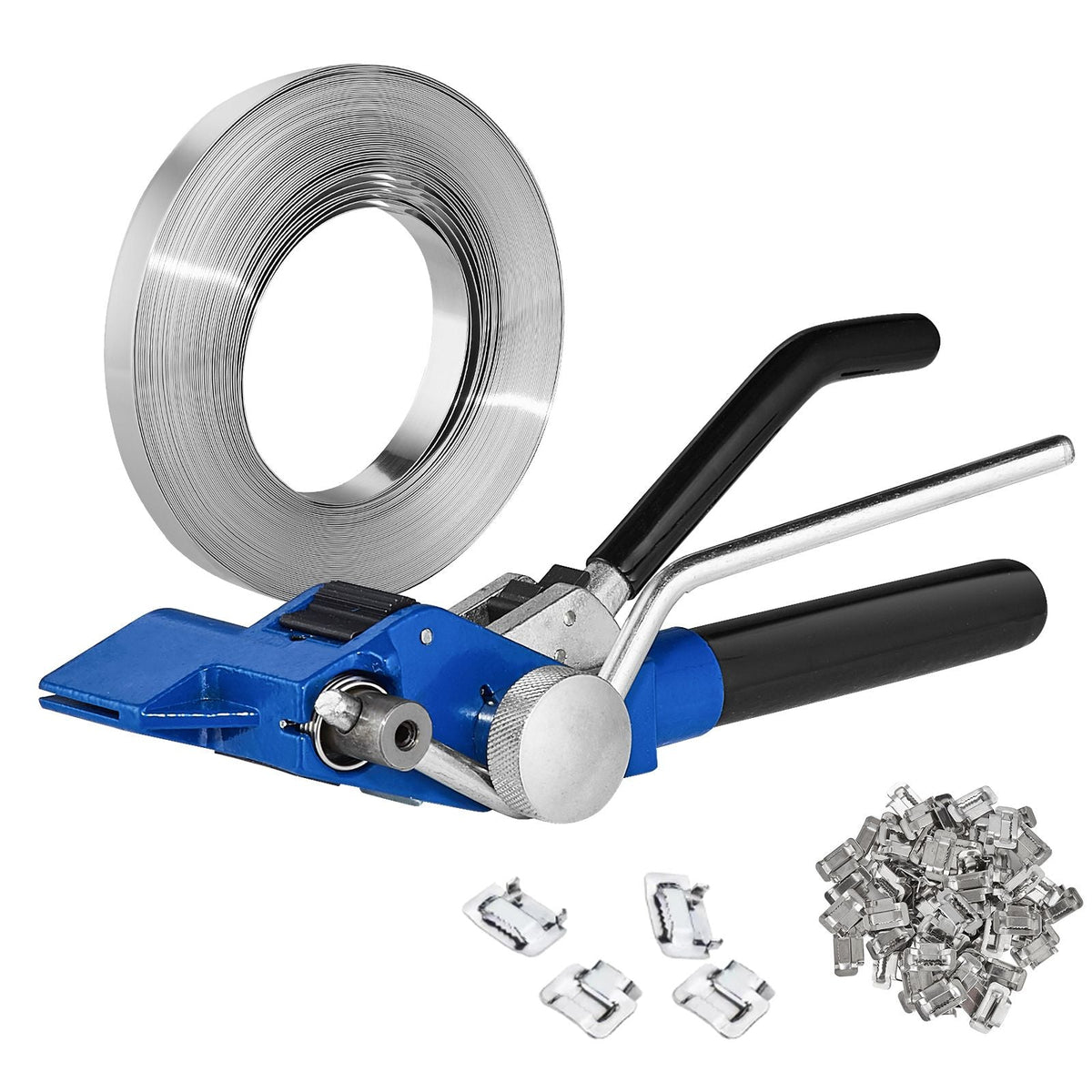 Banding Strapping Kit with Strapping Tensioner Tool, 100 ft Length 304 Stainless Steel Banding, 100 Metal Seals, Pallet Packaging Strapping Banding Kit, Banding Packaging Strapping for Packing