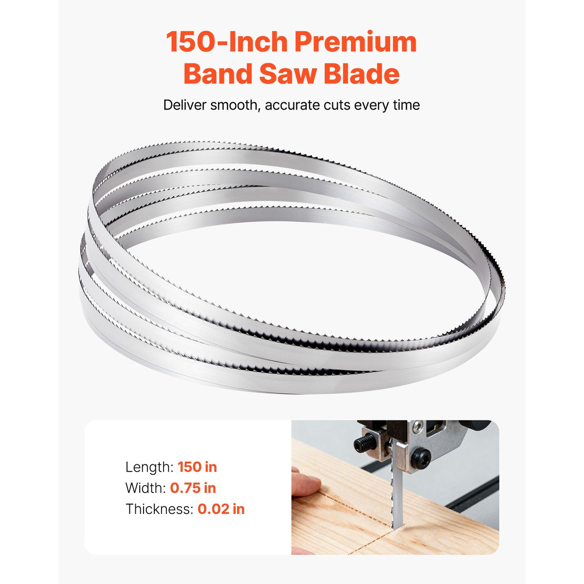 Bandsaw Blade, 150 Inch Length, 4 TPI Band Saw Blade with 18 HRC Hardened Sharp Teeth, SK5 High-Strength Carbon Steel, 0.75 Inch Width, Replacement for Major Woodworking Band Saw Brands, 1 Pack