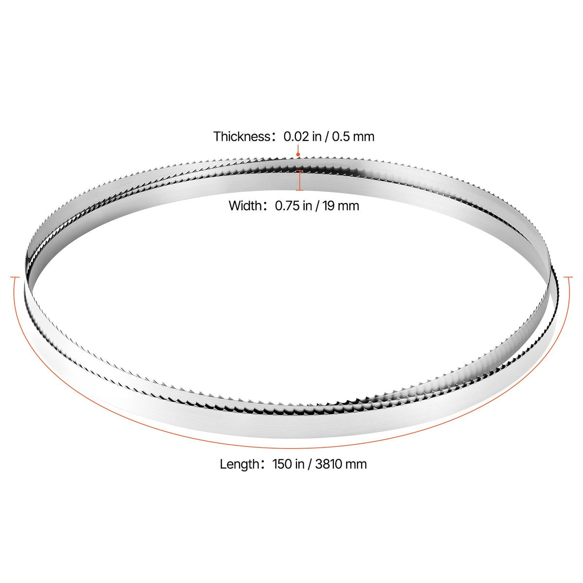 Bandsaw Blade, 150 Inch Length, 4 TPI Band Saw Blade with 18 HRC Hardened Sharp Teeth, SK5 High-Strength Carbon Steel, 0.75 Inch Width, Replacement for Major Woodworking Band Saw Brands, 1 Pack