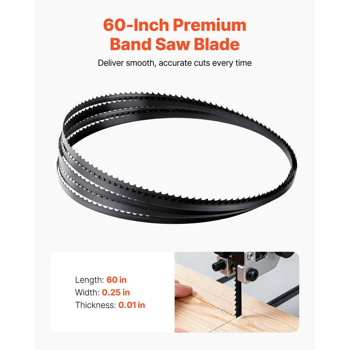 Bandsaw Blade, 60 Inch Length, 6 TPI Band Saw Blade with 15 HRC Hardened Sharp Teeth, SK5 High-Strength Carbon Steel, 0.25 Inch Width, Replacement for Major Woodworking Band Saw Brands, 1 Pack