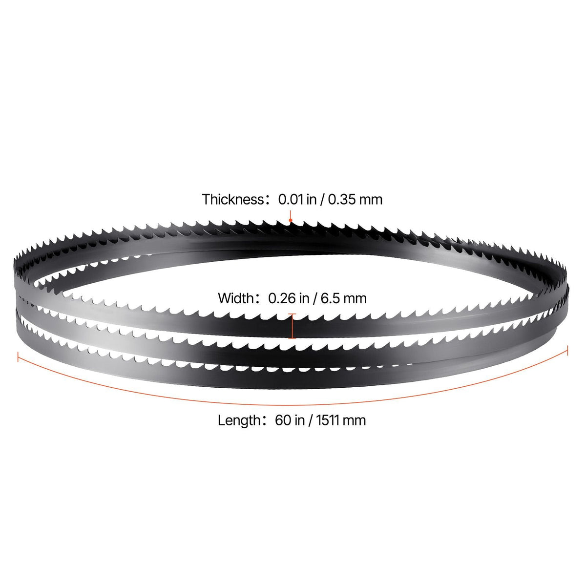 Bandsaw Blade, 60 Inch Length, 6 TPI Band Saw Blade with 15 HRC Hardened Sharp Teeth, SK5 High-Strength Carbon Steel, 0.25 Inch Width, Replacement for Major Woodworking Band Saw Brands, 1 Pack