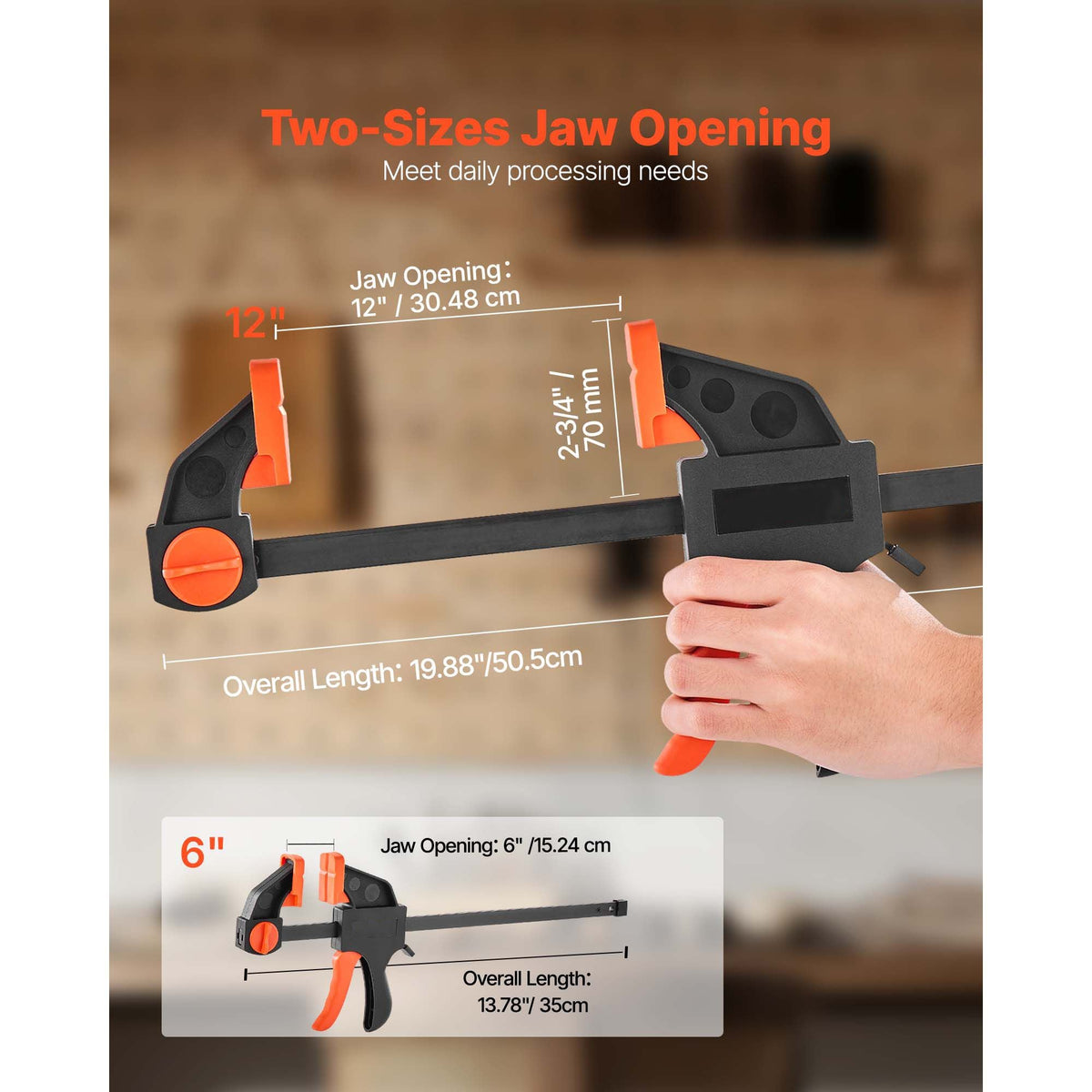 Bar Clamps for Woodworking, 2-Pack 12 inch and 2-Pack 6 inch, One-Handed Clamp/Spreader, Quick-Grip F-Clamp with 154 lbs Load Limit, Premium Plastic and Steel, for Woodworking Metal working