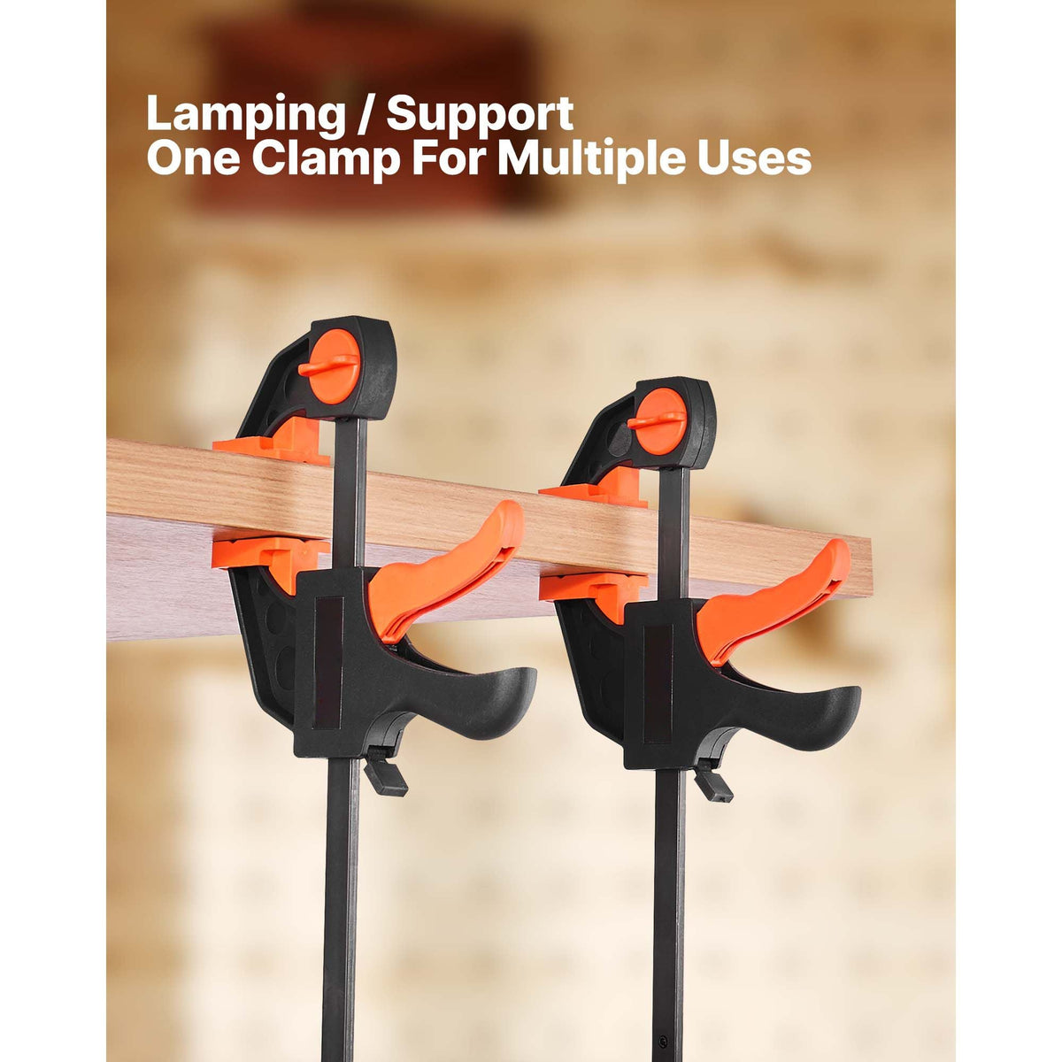 Bar Clamps for Woodworking, 2-Pack 12 inch and 2-Pack 6 inch, One-Handed Clamp/Spreader, Quick-Grip F-Clamp with 154 lbs Load Limit, Premium Plastic and Steel, for Woodworking Metal working