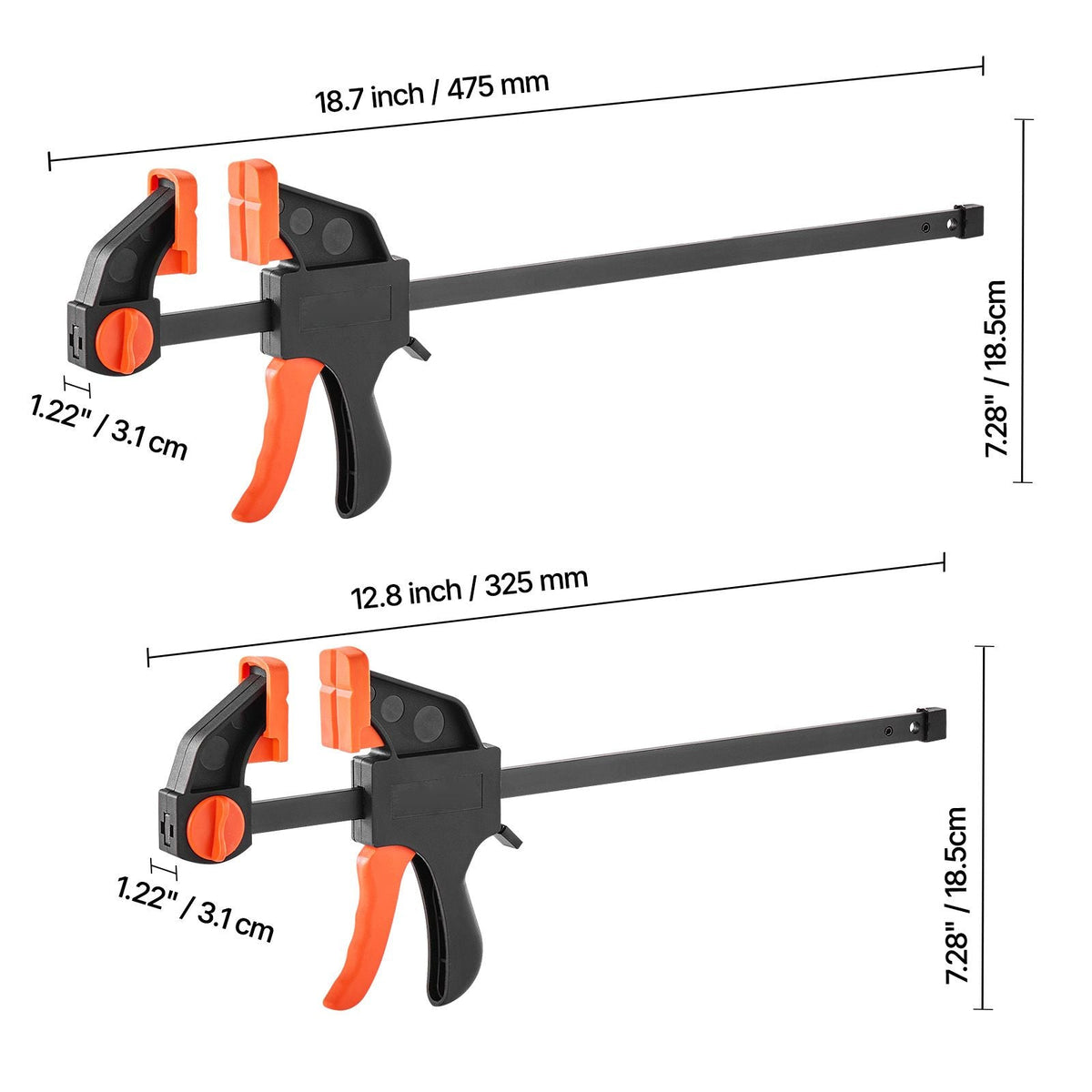 Bar Clamps for Woodworking, 2-Pack 12 inch and 2-Pack 6 inch, One-Handed Clamp/Spreader, Quick-Grip F-Clamp with 154 lbs Load Limit, Premium Plastic and Steel, for Woodworking Metal working