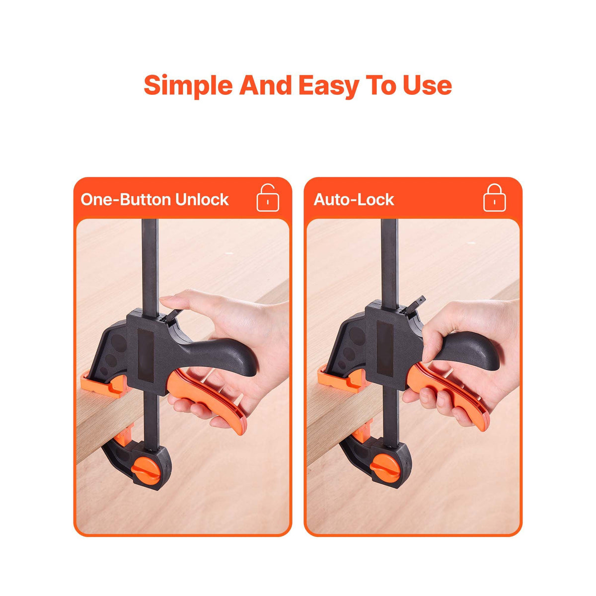 Bar Clamps for Woodworking, 2-Pack 12 inch and 2-Pack 6 inch, One-Handed Clamp/Spreader, Quick-Grip F-Clamp with 154 lbs Load Limit, Premium Plastic and Steel, for Woodworking Metal working