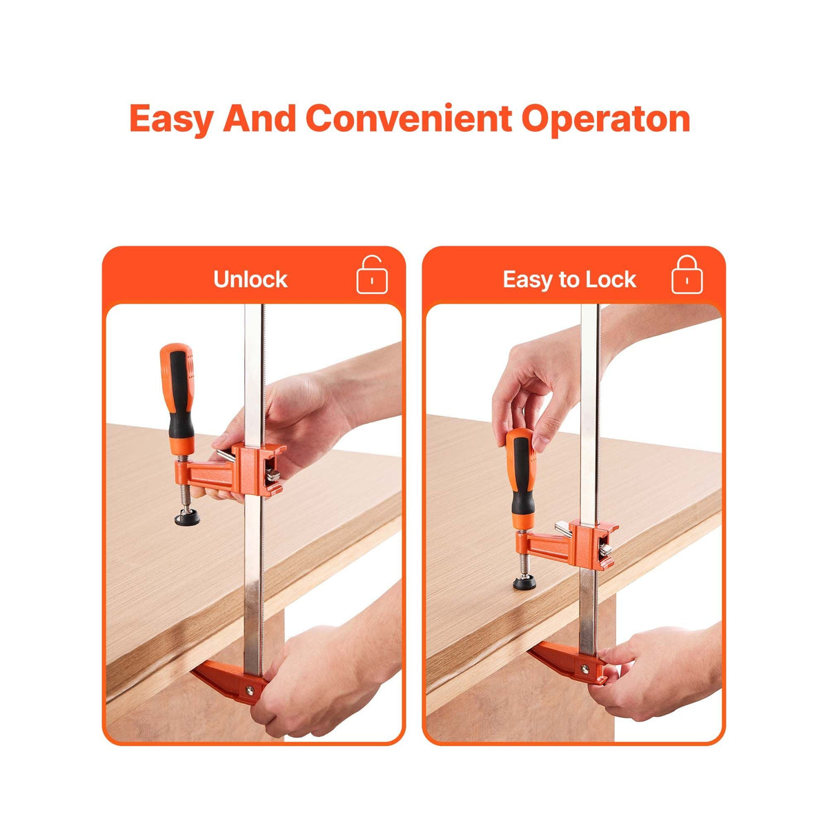 Bar Clamps for Woodworking, 2-Pack 24 inch Opening, Lockable F-Clamp with 600 lbs Load Limit, 2-1/2 inch Depth, Cast Iron and Carbon Steel, Easy to Use, Wood Clamps for Woodworking Metal Working