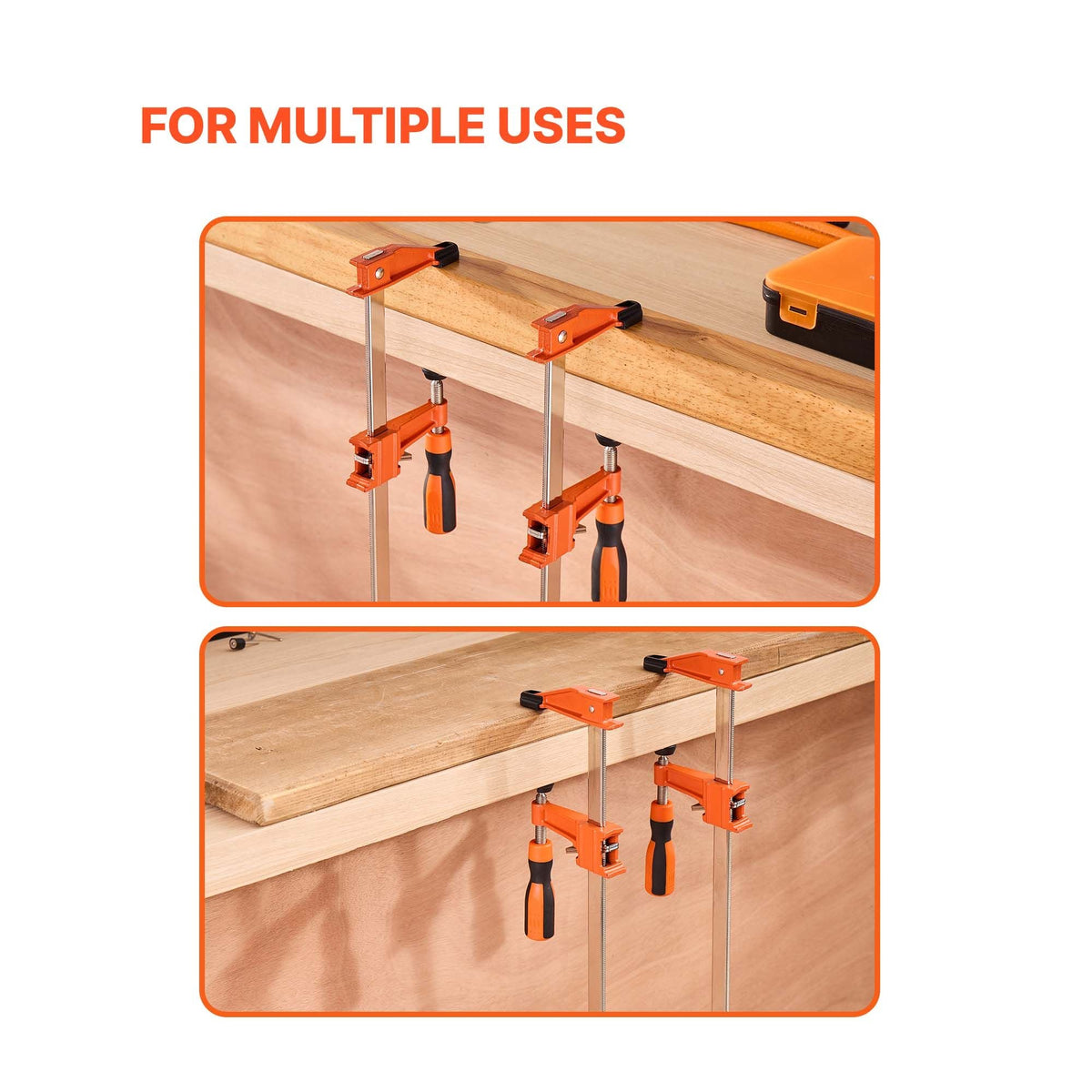 Bar Clamps for Woodworking, 2-Pack 24 inch Opening, Lockable F-Clamp with 600 lbs Load Limit, 2-1/2 inch Depth, Cast Iron and Carbon Steel, Easy to Use, Wood Clamps for Woodworking Metal Working
