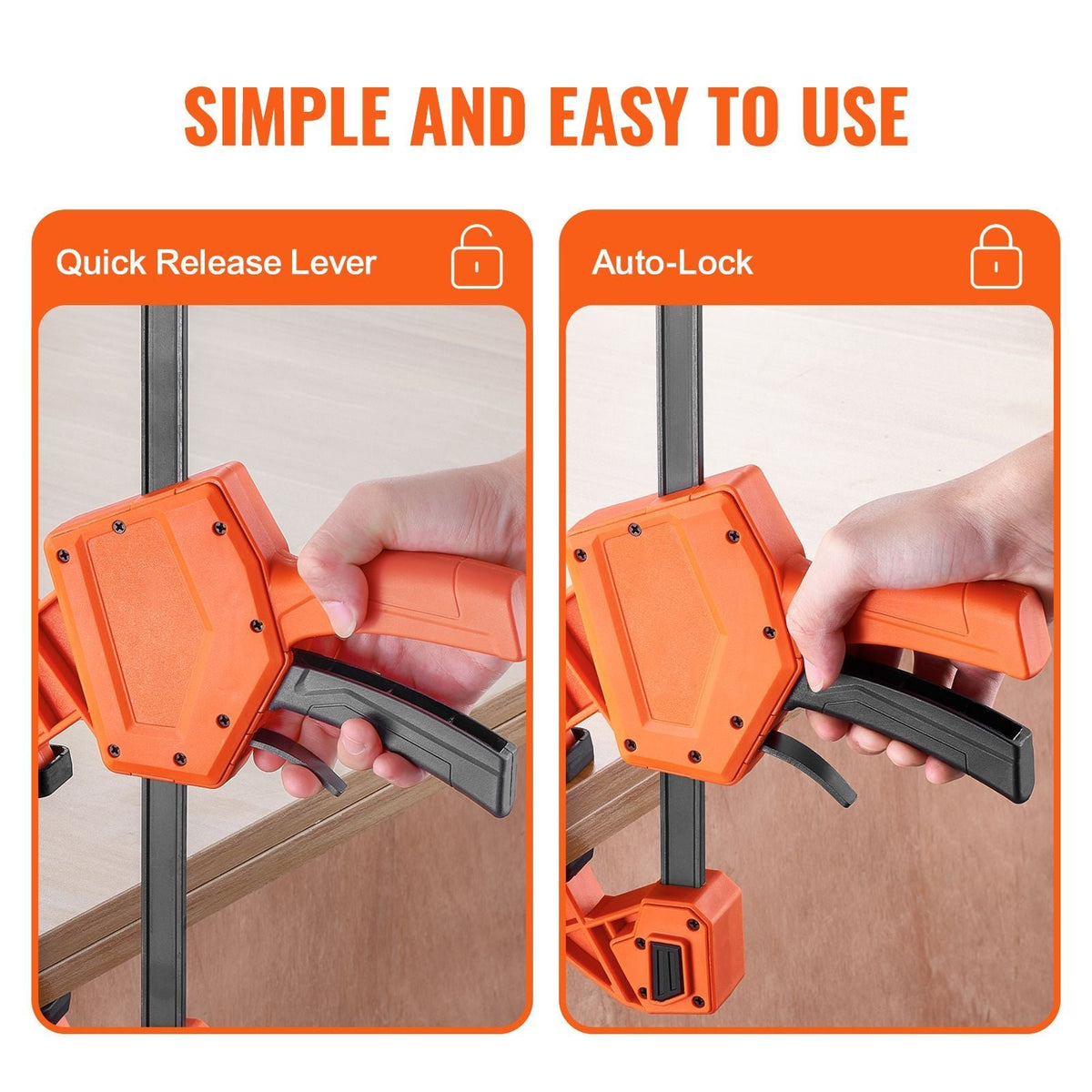 Bar Clamps for Woodworking, 2-Pack 24" One-Handed Clamp/Spreader, Quick-Change F Clamp with 300 lbs Load Limit, High-strength Plastic and Carbon Steel, Wood Clamps for Woodworking Metal Working