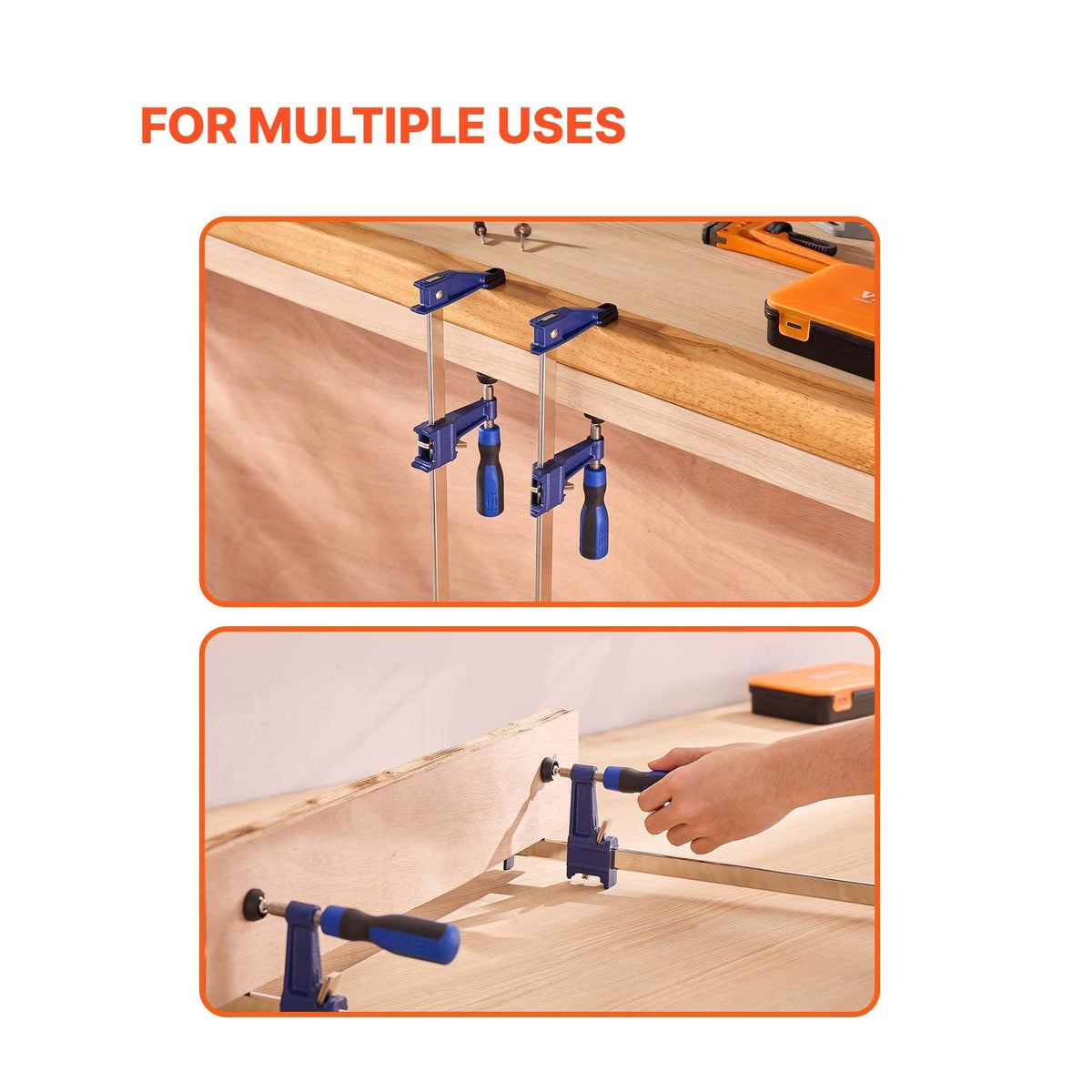 Bar Clamps for Woodworking, 2-Pack 36 inch Opening, Lockable F-Clamp with 600 lbs Load Limit, 2-1/2 inch Depth, Cast Iron and Carbon Steel, Easy to Use, Wood Clamps for Woodworking Metal Working
