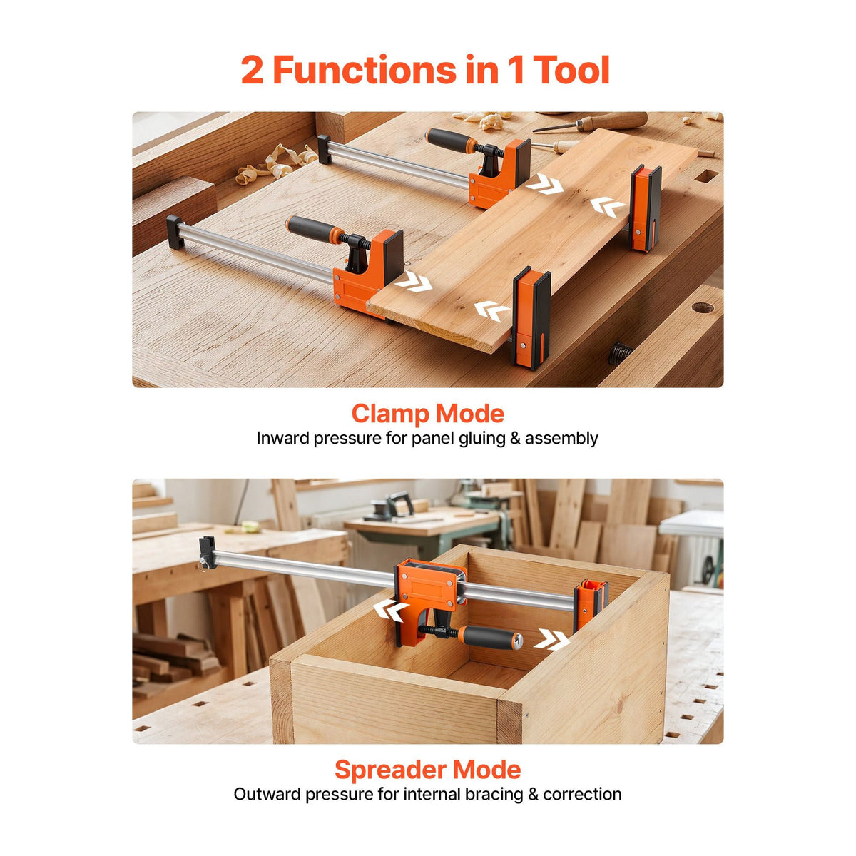 Bar Clamps for Woodworking, 4-Pack, 24" and 31" F Clamps, 1100 lbs Load Limit, Clamp/Spreader 2 Modes, Soft Rubber Pads, Ergonomic Handle, Carbon Steel Bar, for Wood Working and Metal Working