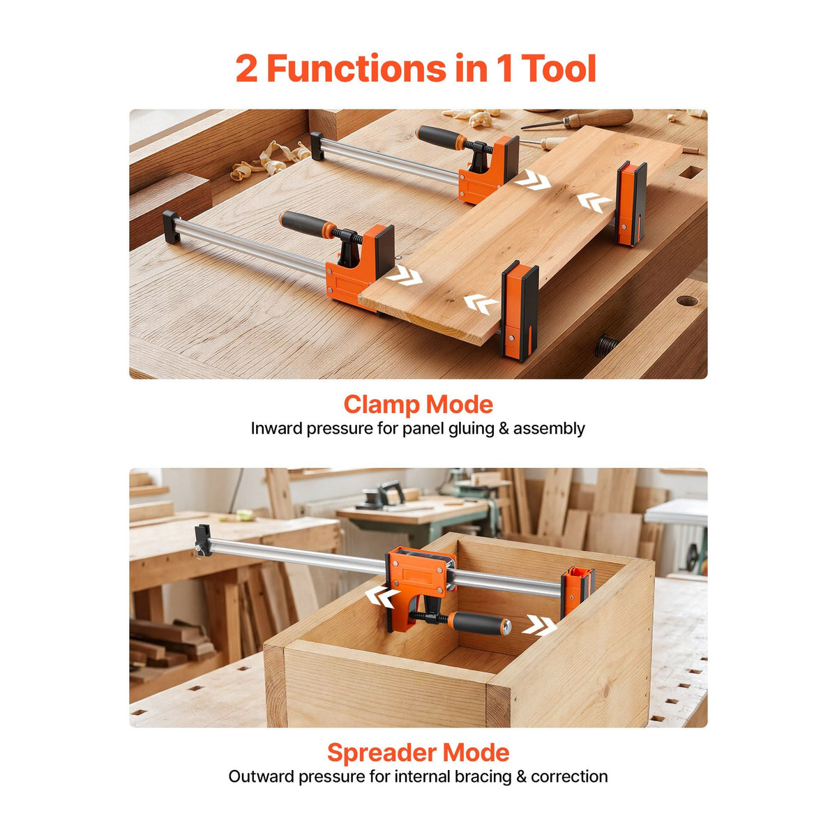 Bar Clamps for Woodworking, 4-Pack, 24" Opening F Clamps, 1500 lbs Load Limit, Clamp/Spreader 2 Modes, Soft Rubber Pads, Ergonomic Handle, Carbon Steel Bar, for Wood Working and Metal Working
