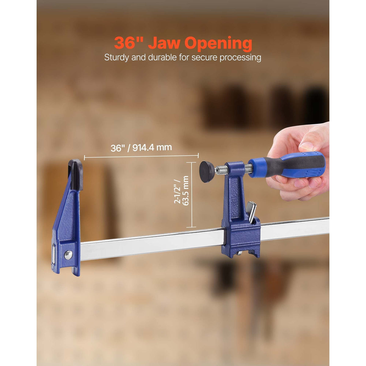 Bar Clamps for Woodworking, 4-Pack 36 inch Opening, Lockable F-Clamp with 600 lbs Load Limit, 2-1/2 inch Depth, Cast Iron and Carbon Steel, Easy to Use, Wood Clamps for Woodworking Metal Working