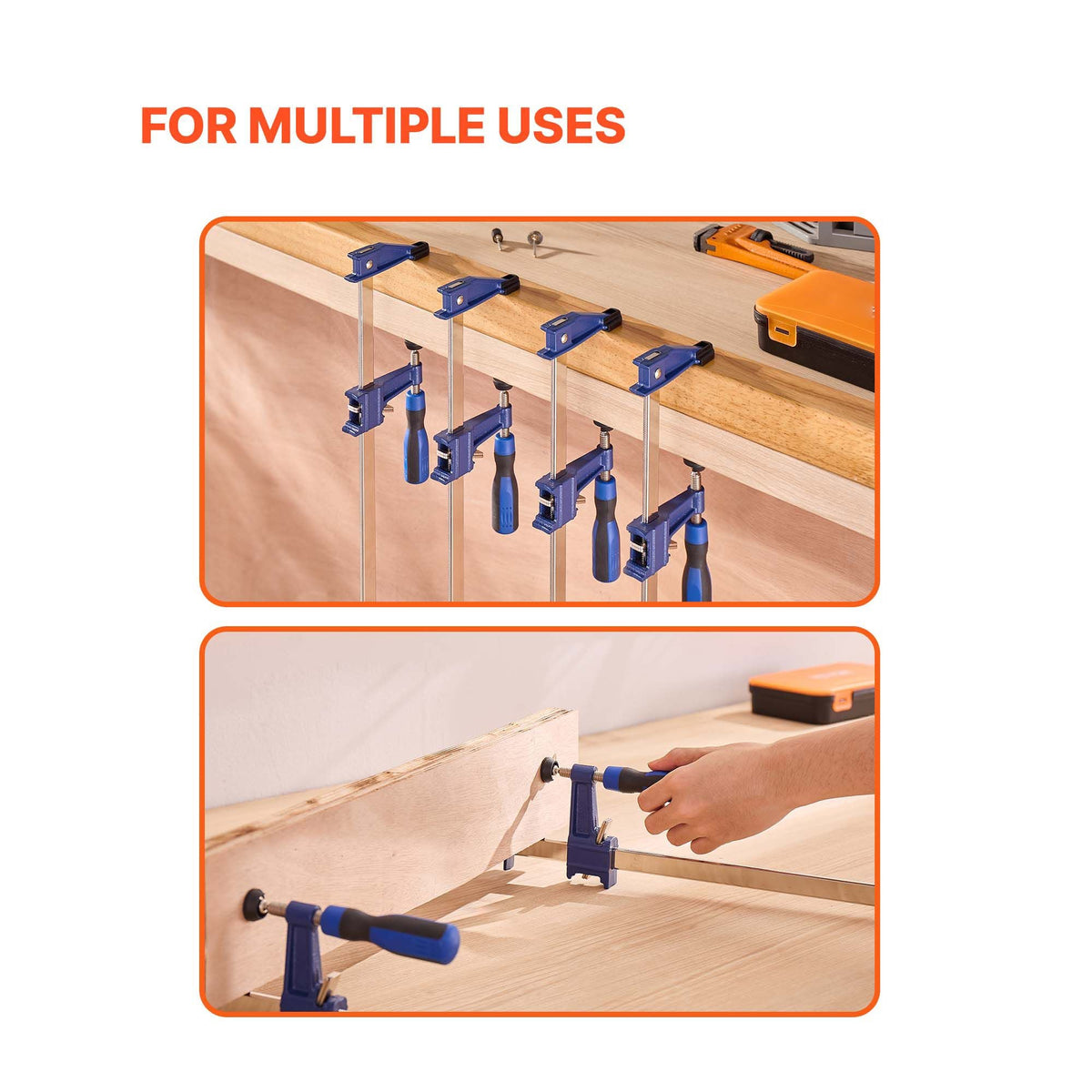 Bar Clamps for Woodworking, 4-Pack 36 inch Opening, Lockable F-Clamp with 600 lbs Load Limit, 2-1/2 inch Depth, Cast Iron and Carbon Steel, Easy to Use, Wood Clamps for Woodworking Metal Working