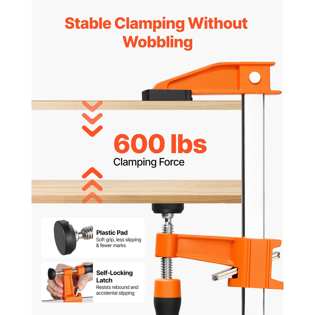 Bar Clamps for Woodworking, 8-Pack, 24" Opening F Clamps, 600 lbs Load Limit, with Plastic Pad and Self-Locking Design, Premium Cast Iron and Carbon Steel, for Wood Working and Metal Working