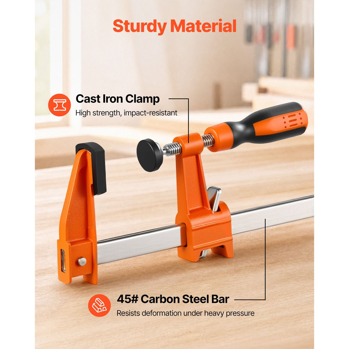 Bar Clamps for Woodworking, 8-Pack, 24" Opening F Clamps, 600 lbs Load Limit, with Plastic Pad and Self-Locking Design, Premium Cast Iron and Carbon Steel, for Wood Working and Metal Working