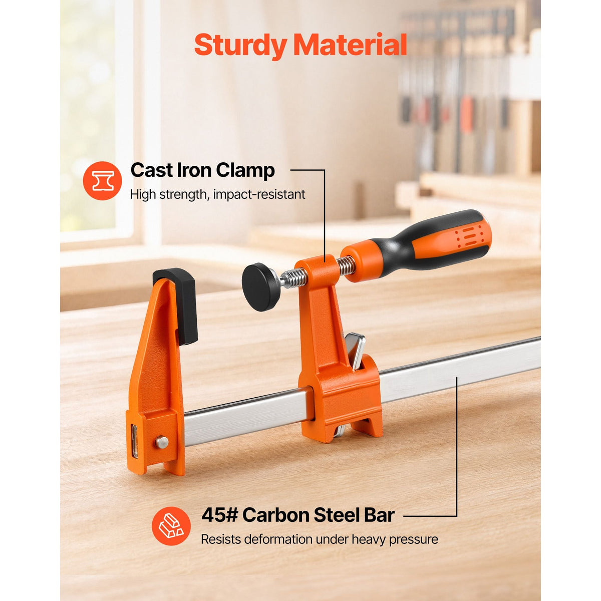 Bar Clamps for Woodworking, 8-Pack, 36" Opening F Clamps, 600 lbs Load Limit, with Plastic Pad and Self-Locking Design, Premium Cast Iron and Carbon Steel, for Wood Working and Metal Working