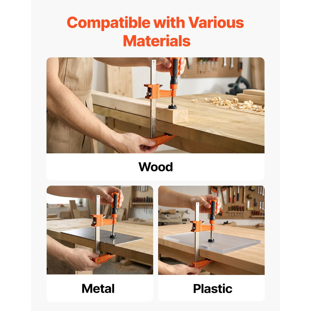 Bar Clamps for Woodworking, 8-Pack, 6" and 12" F Clamps, 600 lbs Load Limit, with Plastic Pad and Self-Locking Design, Malleable Iron and Carbon Steel, for Wood Working and Metal Working