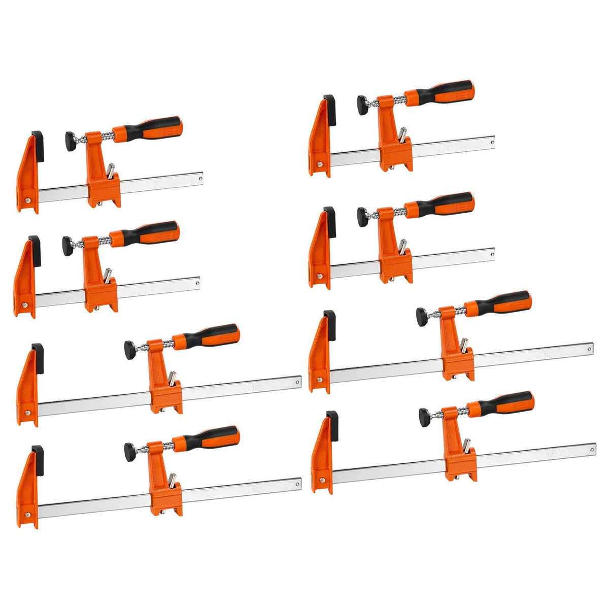 Bar Clamps for Woodworking, 8-Pack, 6" and 12" F Clamps, 600 lbs Load Limit, with Plastic Pad and Self-Locking Design, Malleable Iron and Carbon Steel, for Wood Working and Metal Working