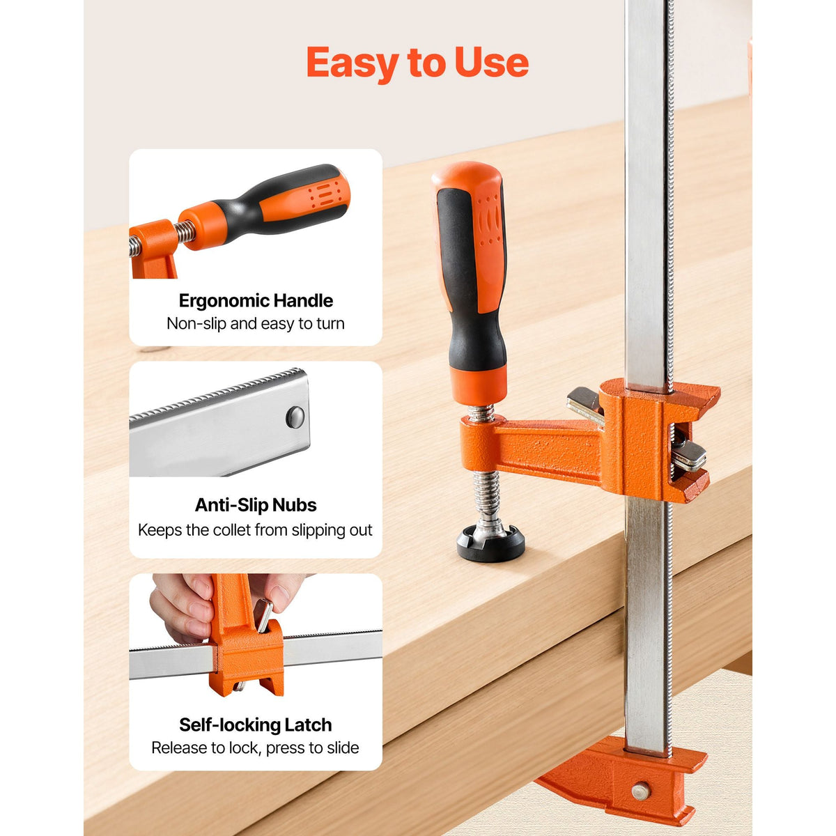 Bar Clamps for Woodworking, 8-Pack, 6" and 12" F Clamps, 600 lbs Load Limit, with Plastic Pad and Self-Locking Design, Malleable Iron and Carbon Steel, for Wood Working and Metal Working