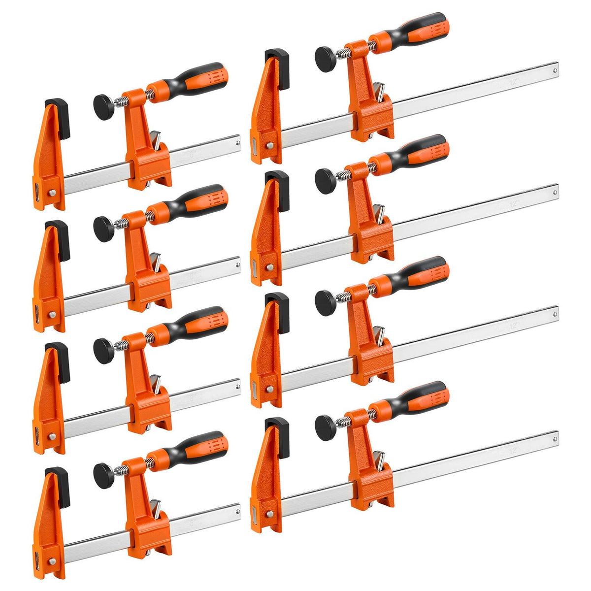 Bar Clamps for Woodworking, 8-Pack, 6" and 12" F Clamps, 600 lbs Load Limit, with Plastic Pad and Self-Locking Design, Malleable Iron and Carbon Steel, for Wood Working and Metal Working