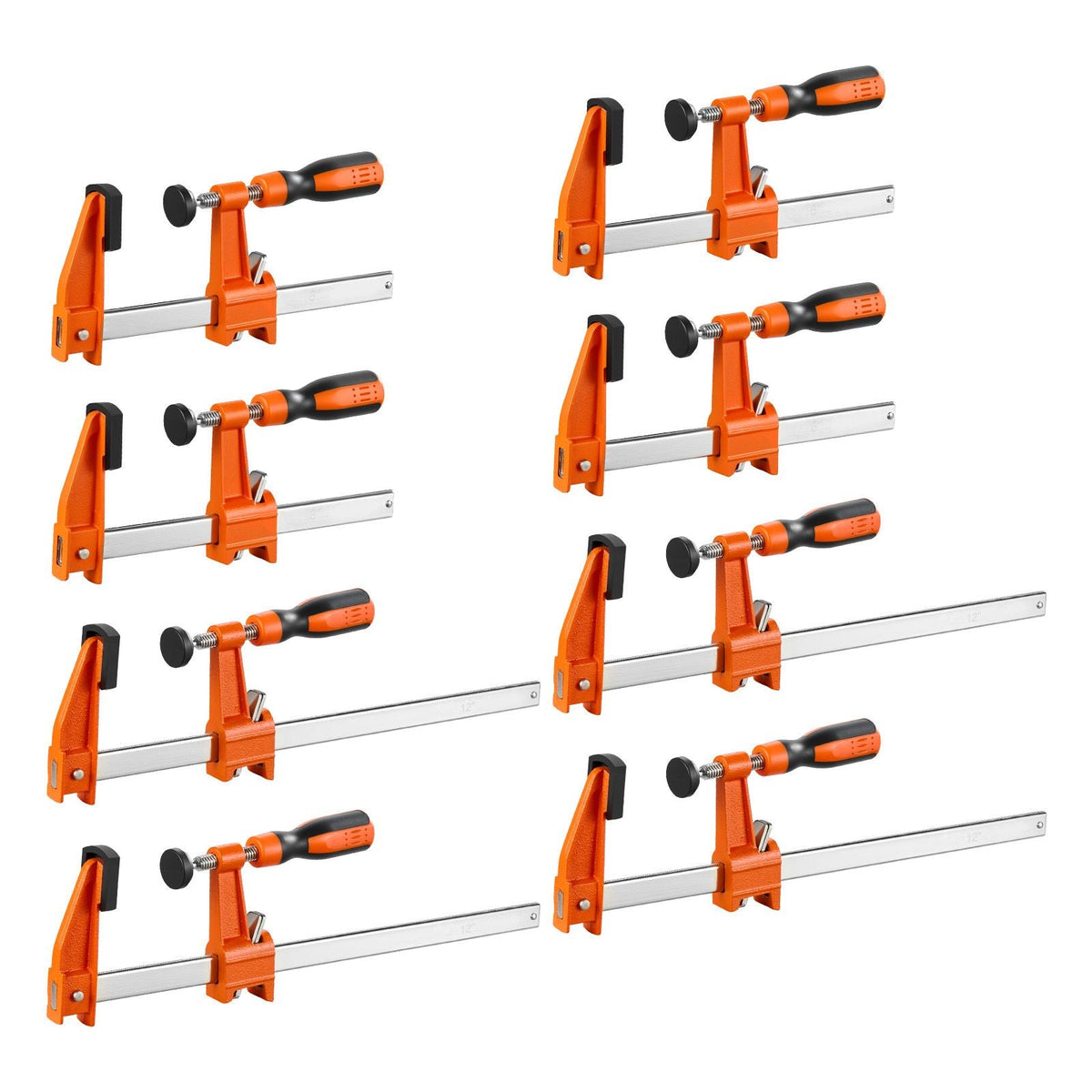 Bar Clamps for Woodworking, 8-Pack, 6" and 12" F Clamps, 600 lbs Load Limit, with Plastic Pad and Self-Locking Design, Malleable Iron and Carbon Steel, for Wood Working and Metal Working