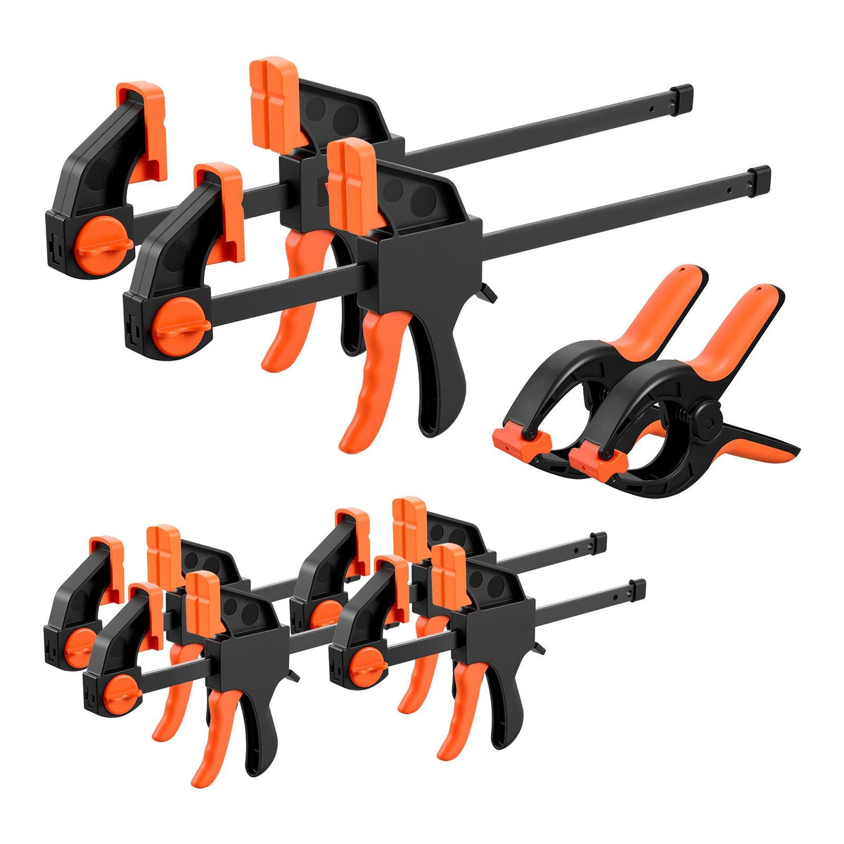 Bar Clamps for Woodworking, 8-Pack, 6" and 12", with Spring Clamps, One-Handed Clamp/Spreader, 154 lbs Load Limit, Quick Release, Self-Locking Design, for Wood Working and Metal Working