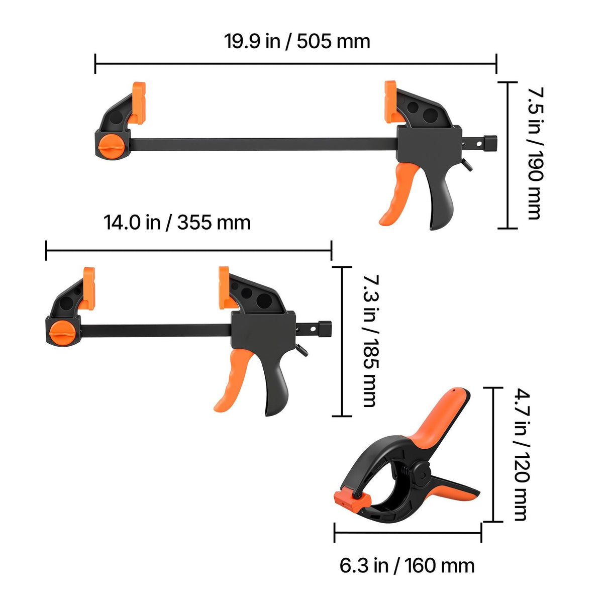 Bar Clamps for Woodworking, 8-Pack, 6" and 12", with Spring Clamps, One-Handed Clamp/Spreader, 154 lbs Load Limit, Quick Release, Self-Locking Design, for Wood Working and Metal Working