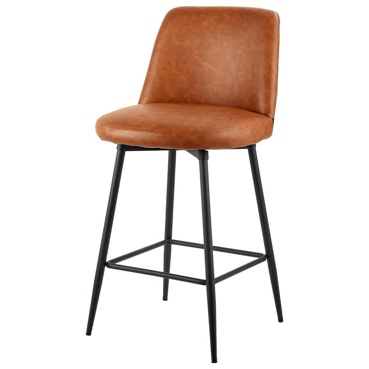Bar Stool Set of 2, 27 inch Counter Height Swivel Stools, Modern PU Leather Counter Barstool with Backrest and Metal Legs, Armless Bar Chair, Island Barstool for Kitchen, Dining Room, Brown