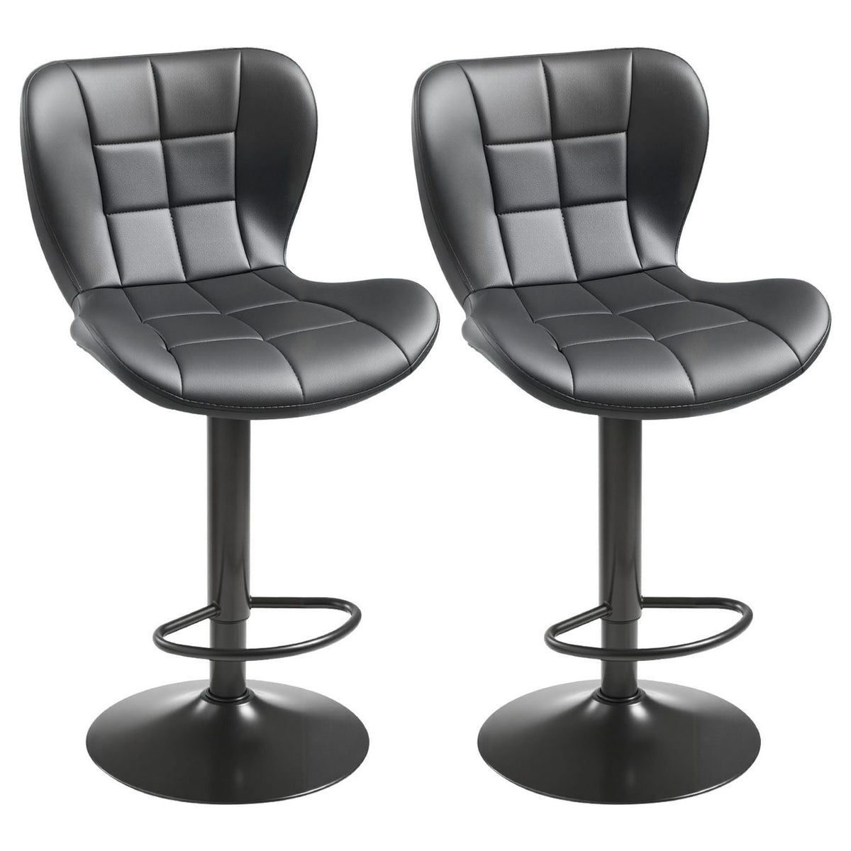 Bar Stool Set of 2, Modern PU Leather Counter Height Stools, Swivel Kitchen Barstool with Back and Footrest, Height Adjustable Armless Bar Chair, Island Barstools for Kitchen, Dining Room, Black