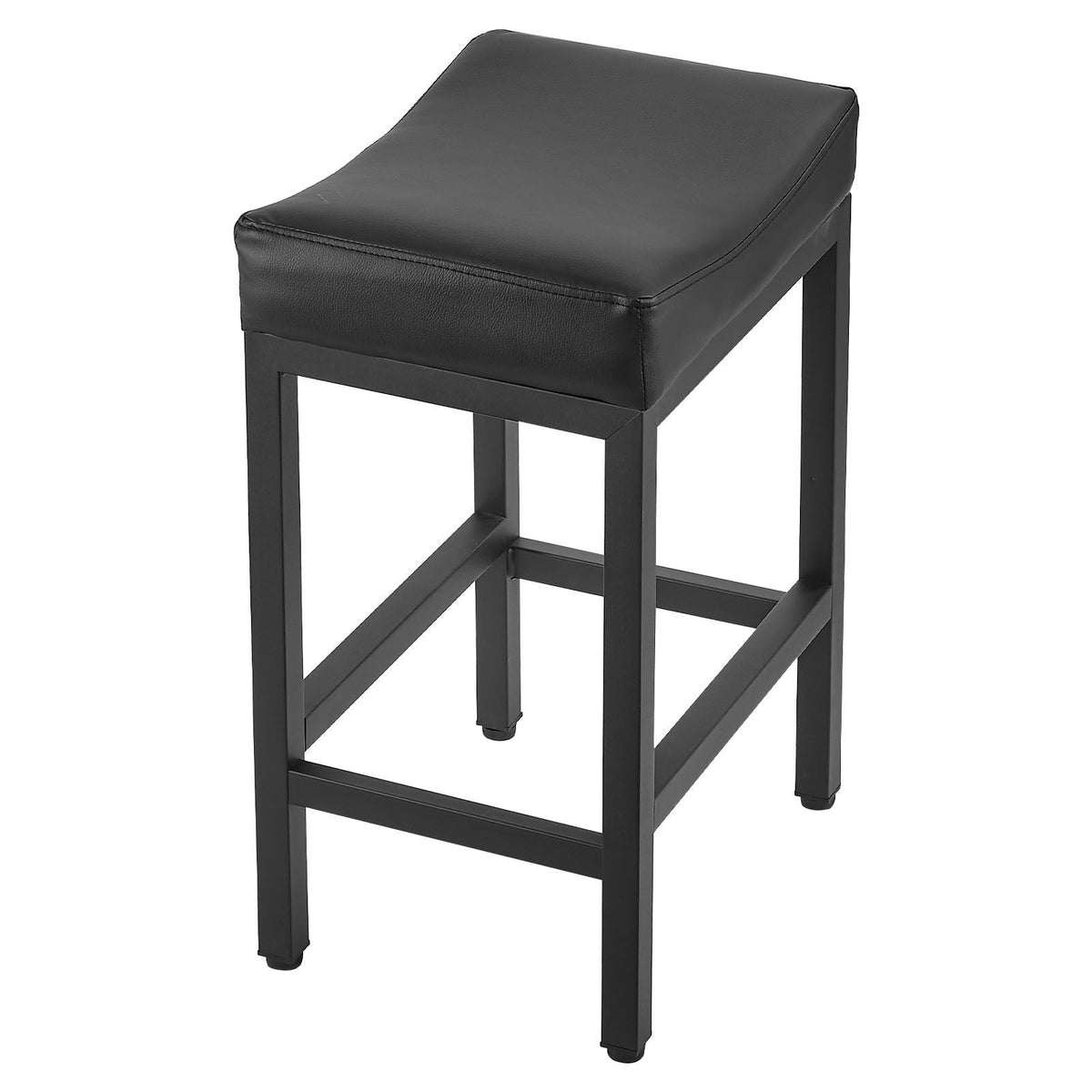 Bar Stool Set of 2, PU Leather Counter Height Stools, 25 inch Barstool with Saddle-Seat and Metal Legs, Easy Assembly Backless Bar Chair, Island Barstools for Kitchen, Dining Room, Cafe, Black