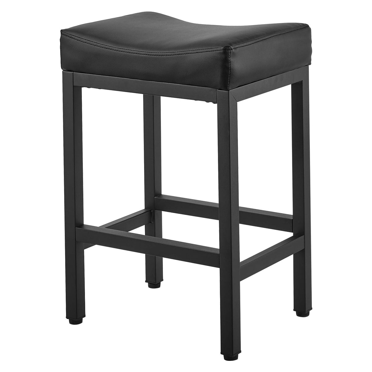 Bar Stool Set of 2, PU Leather Counter Height Stools, 25 inch Barstool with Saddle-Seat and Metal Legs, Easy Assembly Backless Bar Chair, Island Barstools for Kitchen, Dining Room, Cafe, Black
