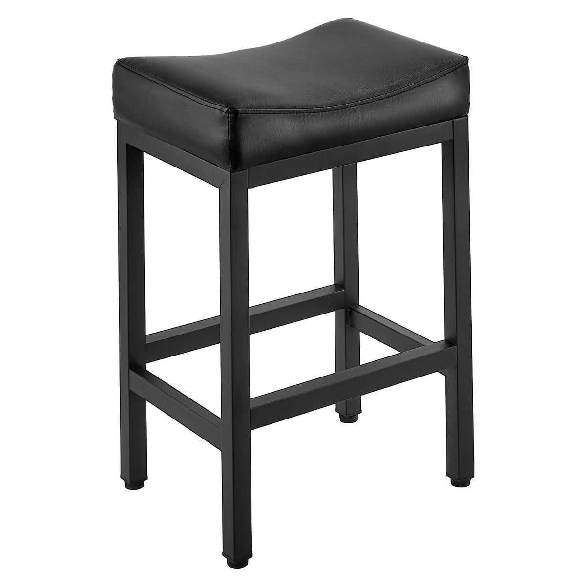 Bar Stool Set of 2, PU Leather Counter Height Stools, 25 inch Barstool with Saddle-Seat and Metal Legs, Easy Assembly Backless Bar Chair, Island Barstools for Kitchen, Dining Room, Cafe, Black