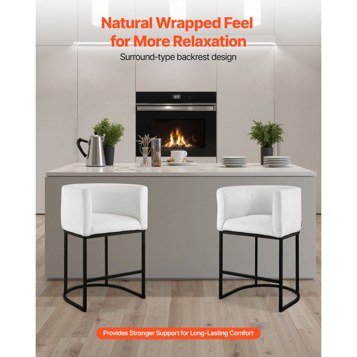 Bar Stool Set of 3, 25 inch Counter Height Stools, Counter Barstool with Backrest, Arm, Metal Frame, and Footrest, Accent Fabric Bar Chair, Island Barstools for Kitchen, Dining Room, White