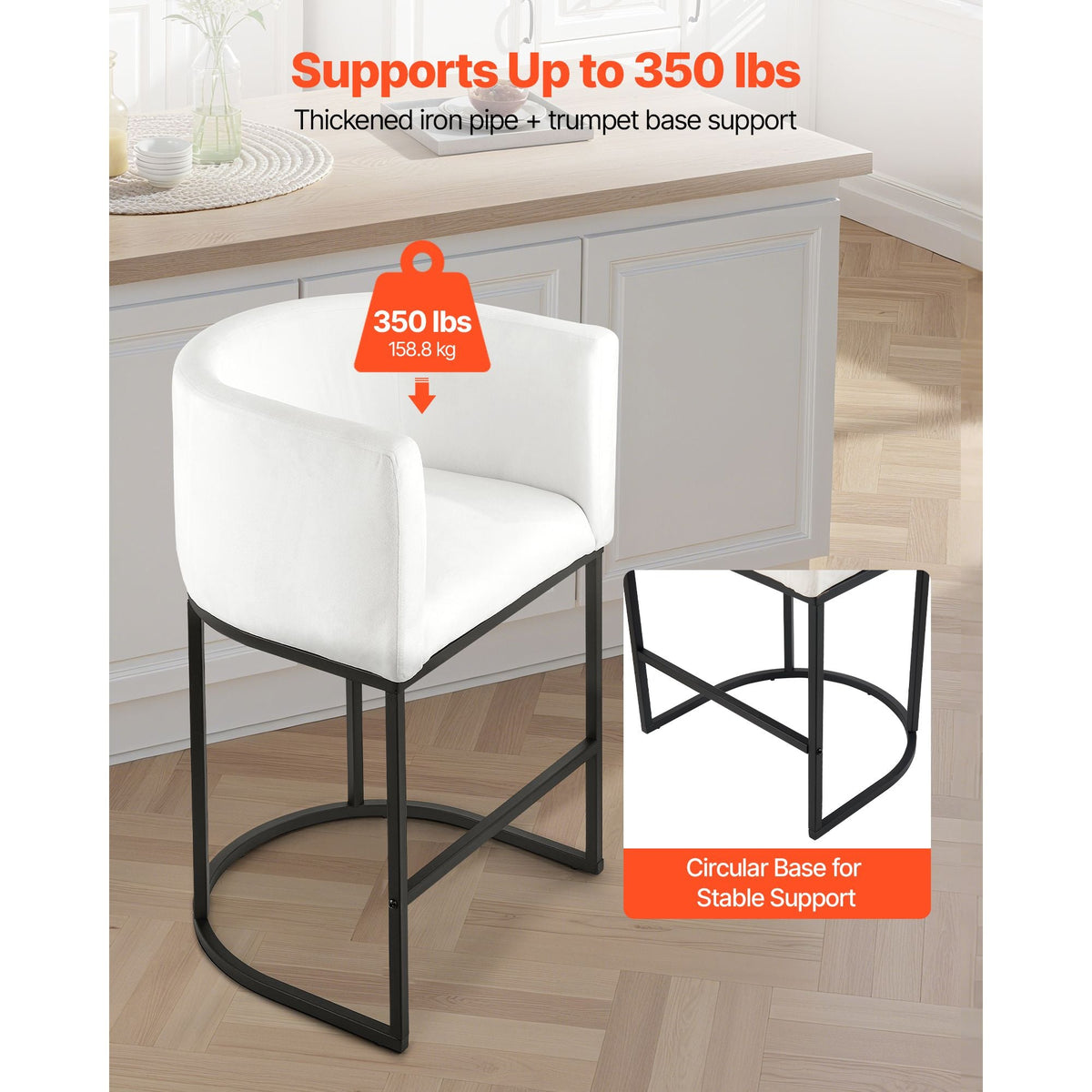 Bar Stool Set of 3, 25 inch Counter Height Stools, Counter Barstool with Backrest, Arm, Metal Frame, and Footrest, Accent Fabric Bar Chair, Island Barstools for Kitchen, Dining Room, White